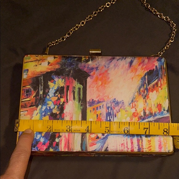 Sondra Roberts Colorful Artistic Abstract Women's Clutch Gold Chain Strap - Picture 9 of 11